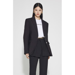 ochirly欧时力黑标系列冬装字母装饰收腰中长西装外套女