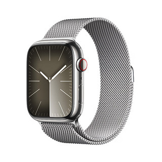 Apple 苹果 Watch Series 9 智能手表蜂窝款45毫米银色不锈钢表壳银色米兰尼斯表带 MRPJ3CH/A