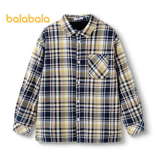 巴拉巴拉男童衬衫长袖冬中大童格子印花衬衣洋气上衣潮 卡黑色调-00459 165cm