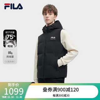 FILA 斐乐男士羽绒马甲休闲简约字母连帽外套保暖上衣 正黑色-BK 175/96A/L