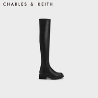 CHARLES&KEITH23冬季加绒过膝靴长筒瘦瘦靴女CK1-90360398 Black黑色 36