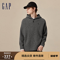 Gap男女装秋季2023LOGO宽松半开襟针织衫718686连帽毛衣 黑灰色 180/96A(M)