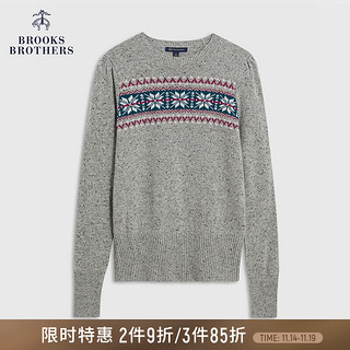 布克兄弟（BrooksBrothers）女士秋冬绵羊毛混纺圆领复古休闲长袖针织套头毛衣 0002-中灰色 M