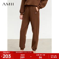 AMII2023冬连帽卫衣束脚卫裤长裤套装女抓毛薄绒休闲两件套 咖色(休闲裤) 155/80A/S