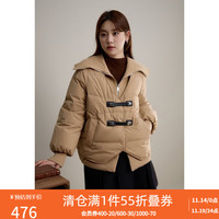 DUSHU 独束 大码女装针织领假两件羽绒服女冬装重工拼接白鸭绒正肩外套 浅卡其 1