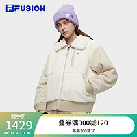 FILA FUSION斐乐潮牌棉服女2023冬时尚休闲仿羊羔绒翻领外套 糖砂白-IV 160/80A/S