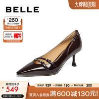 百丽时尚休闲高跟鞋女24春季真皮商场同款百搭单鞋BKR03AQ4 酒红色 34