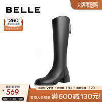 BeLLE 百丽 粗跟弹力靴女商场同款简约长筒女靴瘦瘦靴A2G1DDG3 黑色 37