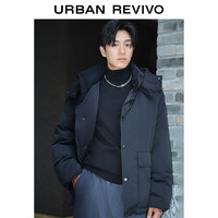 UR冬男时尚日常休闲对称口袋连帽羽绒服外套UMF130019 正黑 M