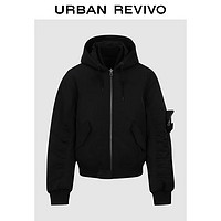 URBAN REVIVO UR2023秋冬新款男装潮牌工装风休闲百搭连帽超宽松棉服UMV130042 正黑 S(XS-S)