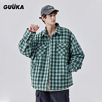 古由卡（GUUKA）潮牌复古格子衬衫棉衣男冬季 加厚保暖棉服外套宽松百搭 绿色 XL