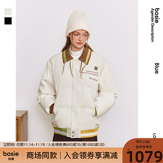 bosie【商场同款】冬短款羽绒服男复古街头羽绒服外套 米白 155/76A