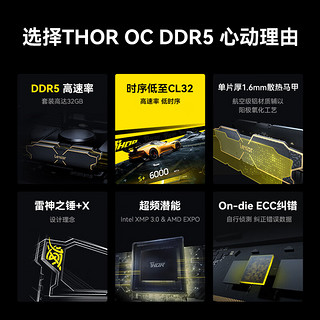 Lexar 雷克沙 DDR5 6000 32GB 16G*2套条 电竞马甲内存条 Thor雷神之锤 黑色