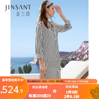 金三塔商场同款睡裙春夏真丝度假条纹衬衫裙可外穿度假系睡衣家居服 黑白条7115 XL(170/92A)