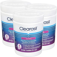 Clearasil 超深层毛孔清洁垫,水杨酸**,4 小时内显著减少痘痘大小和*,90 片(3 片装)