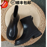 汝晗 秋冬季马丁单靴英伦风平底厚底女鞋子 黑色 绒里 37