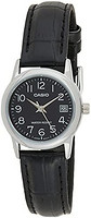 CASIO 卡西欧 #LTP-V002L-1B 女式标准模拟皮革表带黑色表盘日期手表