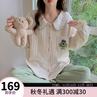 婧麒（JOYNCLEON）空气棉月子服睡衣女秋冬季套装产后产妇喂奶哺乳期家居服 绿色-Jyz100645 L