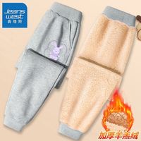 JEANSWEST 真维斯 女童加绒裤子秋冬2023保暖裤冬季一体绒运动裤儿童冬装 时尚休闲长裤ai29 160