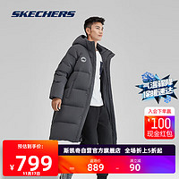 斯凯奇Skechers秋冬季长款运动羽绒服男女士同款休闲保暖连帽外套