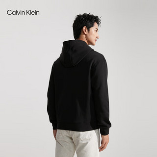 Calvin Klein Jeans秋冬男士休闲简约字母印花加绒拉链开衫连帽卫衣J319977 BEH-太空黑 M