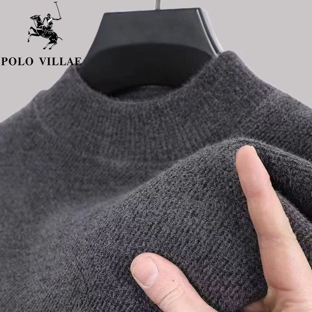 POLO VILLAE 保罗威特 冬季加绒加厚卫衣圆领雪尼尔针织衫毛衣保暖内衣打底衫男