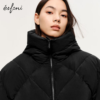 伊芙丽（eifini）【黑天鹅系列】伊芙丽鹅绒三防连帽长款H型羽绒服女2023冬装 黑色 160/84A/M