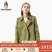 Hush Puppies暇步士女装2024春气质简约通勤廓形短款风衣外套 175橄榄绿 XS