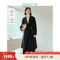 茵曼(INMAN)羊毛双面呢大衣女装翻驳领长袖外套 午夜黑 L