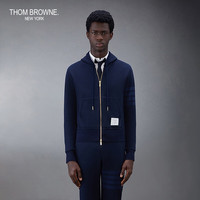 汤姆·布朗 THOM BROWNE男士四条纹罗纹下摆拉链开衫卫衣连帽衫 海军蓝 1