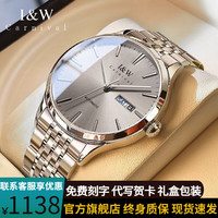 I&W CARNIVAL HWGUOJI瑞士品牌IW全自动机械手表男防水双日历男士手表2023超薄腕表 银灰钢带|机芯+简约条钉款