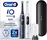 Oral-B 欧乐-B 欧乐B iO8 电动牙刷可充电,白色和黑色手柄,革命性磁性技术,彩色显示,2 个牙刷头