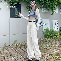 La Chapelle 拉夏贝尔 早秋新款白色牛仔阔腿裤女2023新款高腰垂感直筒拖地裤