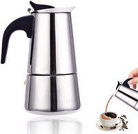 Leikurvo 浓缩咖啡壶 不锈钢 摩卡浓缩 意大利咖啡机 容量 4 杯 适用于电磁炉和燃气(200 毫升)