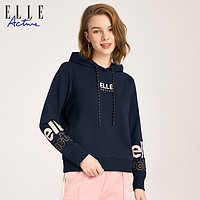 ELLE Active 2023秋款舒适运动卫衣女百搭设计感刺绣连帽长袖上衣