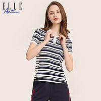 ELLE Active 法式条纹polo衫短袖女夏2023新款设计感显瘦修身t恤