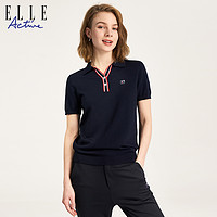 ELLE Active 法式优雅针织polo衫女2023夏季新款显瘦遮肉短袖上衣