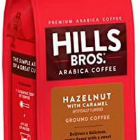 Hills Bros 榛子配焦糖研磨咖啡，淡烤，12 盎司袋-100% 优质阿拉比卡咖啡豆，轻盈，浓郁，光滑的咖啡