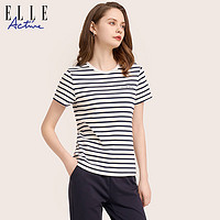 ELLE Active 法式条纹短袖体恤女2023夏季新款修身显瘦内搭上衣t恤