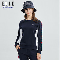ELLE Active 2023初秋款设计感线条拼色圆领宽松卫衣套头上衣