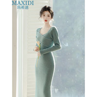 MAXIDI 玛希迪 法式复古针织连衣裙2023秋冬简约收腰显瘦中长裙包臀打底毛衣裙 图片色 S