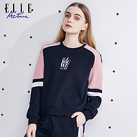 ELLE Active 圆领卫衣女2023年纯装薄款女装拼色印花减龄休闲卫衣