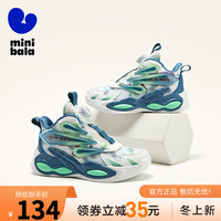  迷你巴拉 MINI BALA 童鞋儿童运动鞋网面透气跑步鞋旋转扣中大童休闲篮球鞋 白/蓝 31码 适合脚长19.1-19.6cm