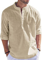 JINIDU 男士 长袖 棉麻衬衫 亨利嬉皮 海滩婚礼 瑜伽衬衫