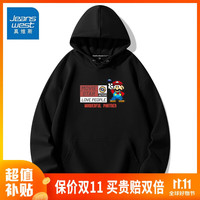 JEANSWEST 真维斯 羊羔绒连帽卫衣男女秋冬款潮流运动休闲外套加绒保暖百搭上衣服 常规 黑色