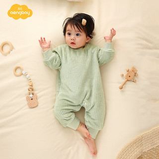 Aengbay昂贝 婴儿冬季睡衣法兰绒连体衣新生儿珊瑚绒套装宝宝保暖睡袍 绿色 73cm