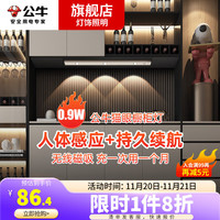 BULL 公牛 长条橱柜灯床光控led无布灯带楼道自粘感应灯灯泡磁吸线灯条充电 床头猫眼感应灯0.9W