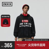 英克斯【INXX】HIP AND BONE复古街潮连帽卫衣男女同款无性别套头帽衫 黑色 S