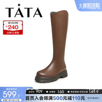 他她2023冬时尚休闲简约复古甜美风显高厚底女高靴7FNE9DG3 啡色 35