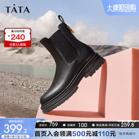 TATA 他她 切尔西靴女复古英伦风瘦瘦短靴WAQA2DD3 黑色（单里） 37